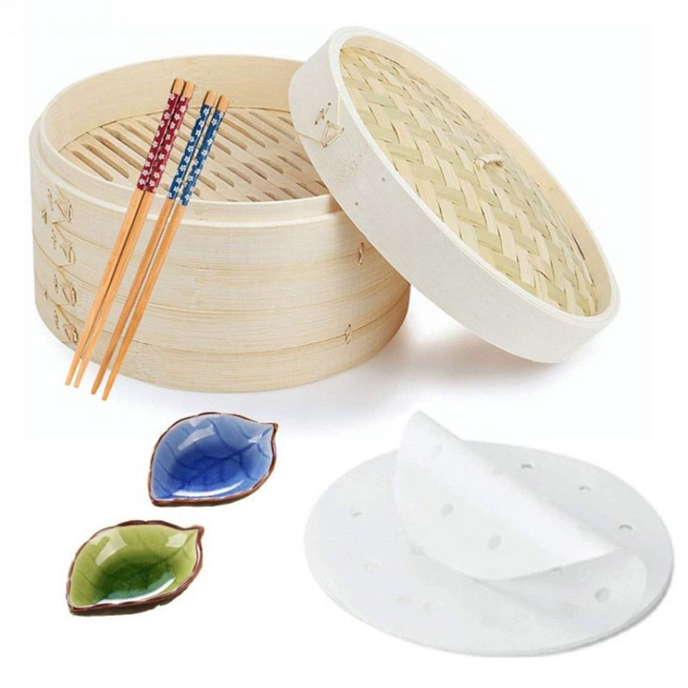 Bao Steamer Bamboo - Keranjang Kukusan Bambu Cina dengan Tutup,